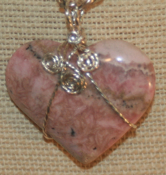 Dale Armstrong's Gem Profile- Rhodochrosite - , General Education, , Rhodochrosite heart pendant, wire wrapped