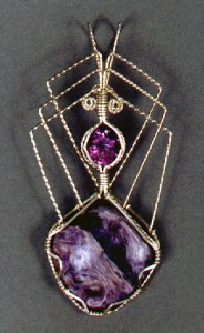 Dale Armstrong's Gem Profile- Charoite - , General Education, , Charoite and amethyst pendant in sterling silver wire