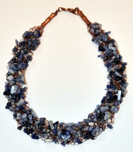 Judy Ellis's Gem Profile- Sodalite - , General Education, , Sodalite necklace, using copper wire Crochet and sodalite beads 