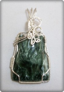 Judy Ellis's Gem Profile- Seraphinite - , General Education, , Seraphinite pendant in silver-plated wire.