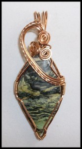 Judy Ellis's Gem Profile- Serpentine - , General Education, , Serpentine stone in bronze wire.