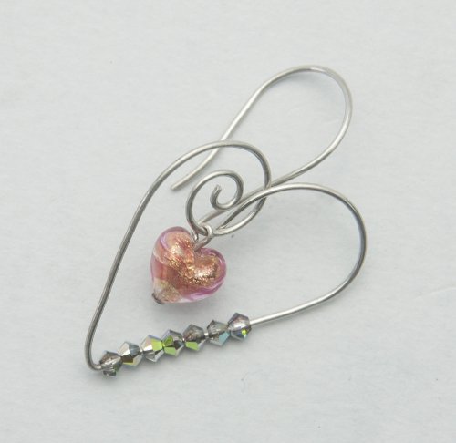 Kylie Jones's Murano glass wire heart earrings.    - , Contemporary Wire Jewelry, Butane Torch, Soldering, Solder, Murano glass wire earrings