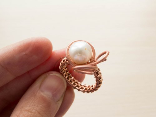 Oksana Truhan's Woven Wire Pearl Ring - , Wire Weaving, Weaving, Wire Weaving, Weaving Wire, Butane Torch, Soldering, Solder, woven wire pearl ring