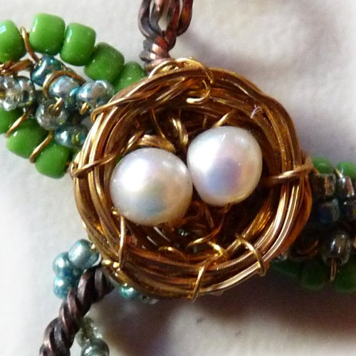 Rhonda Chase's Bird's Nest Pendant and Matching Earrings - , Contemporary Wire Jewelry, Wire Wrapping, Wrapping, Wire Wrapping Jewelry, 