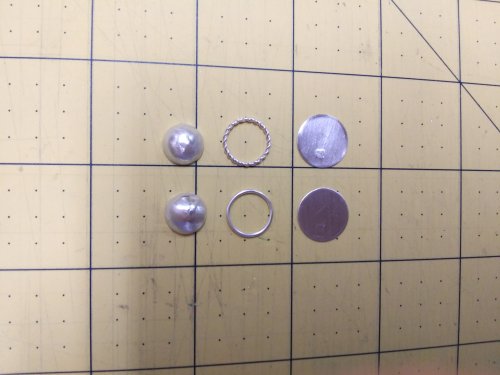 Judy Larson's Pat's Silver Domed Earrings - The pieces are now ready to be assembled:, Metalwork, Dapping, Dapping Jewelry, Filing, Finishing, Drilling, Drill, , sterling domed earrings