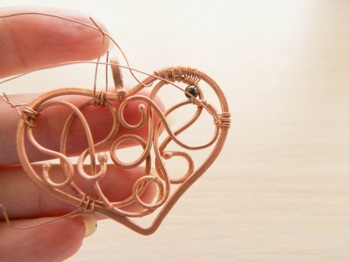 Oksana Truhan's Carnelian Heart Pendant - , Wire Weaving, Coiling, Coiling Wire, Wire Coiling, Weaving, Wire Weaving, Weaving Wire, Carnelian heart pendant