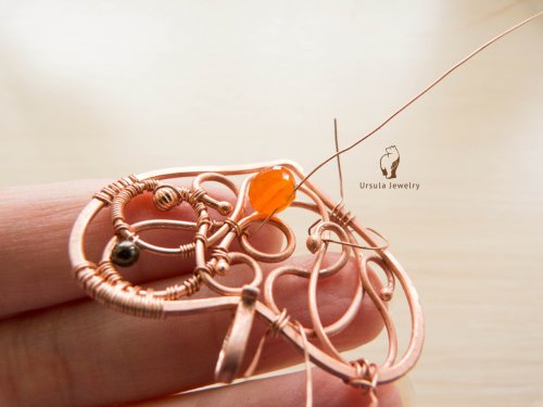 Oksana Truhan's Carnelian Heart Pendant - , Wire Weaving, Coiling, Coiling Wire, Wire Coiling, Weaving, Wire Weaving, Weaving Wire, Carnelian heart pendant