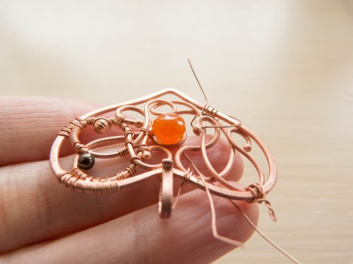 Oksana Truhan's Carnelian Heart Pendant - , Wire Weaving, Coiling, Coiling Wire, Wire Coiling, Weaving, Wire Weaving, Weaving Wire, Carnelian heart pendant