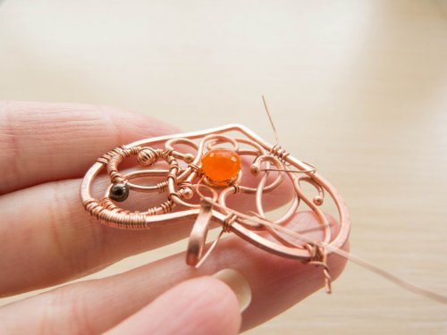 Oksana Truhan's Carnelian Heart Pendant - , Wire Weaving, Coiling, Coiling Wire, Wire Coiling, Weaving, Wire Weaving, Weaving Wire, Carnelian heart pendant