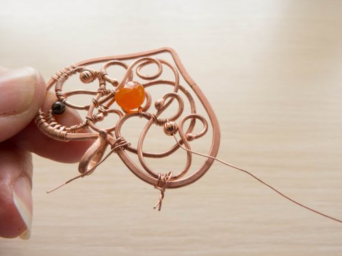 Oksana Truhan's Carnelian Heart Pendant - , Wire Weaving, Coiling, Coiling Wire, Wire Coiling, Weaving, Wire Weaving, Weaving Wire, Carnelian heart pendant