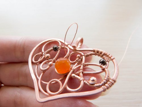 Oksana Truhan's Carnelian Heart Pendant - , Wire Weaving, Coiling, Coiling Wire, Wire Coiling, Weaving, Wire Weaving, Weaving Wire, Carnelian heart pendant