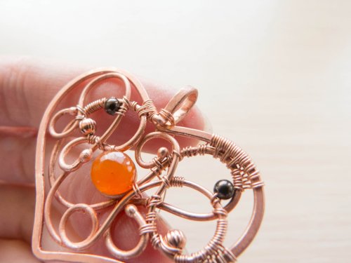 Oksana Truhan's Carnelian Heart Pendant - , Wire Weaving, Coiling, Coiling Wire, Wire Coiling, Weaving, Wire Weaving, Weaving Wire,  Carnelian heart pendant