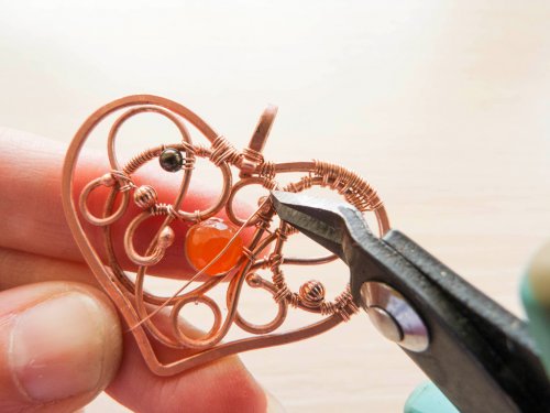 Oksana Truhan's Carnelian Heart Pendant - , Wire Weaving, Coiling, Coiling Wire, Wire Coiling, Weaving, Wire Weaving, Weaving Wire, Carnelian heart pendant