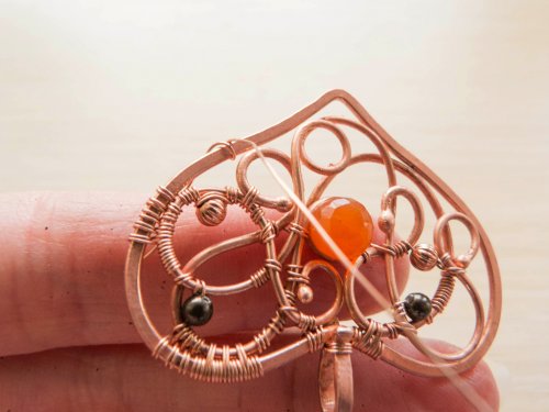 Oksana Truhan's Carnelian Heart Pendant - , Wire Weaving, Coiling, Coiling Wire, Wire Coiling, Weaving, Wire Weaving, Weaving Wire, Carnelian heart pendant