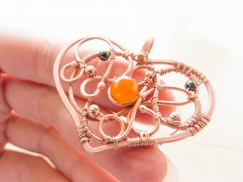 Oksana Truhan's Carnelian Heart Pendant - , Wire Weaving, Coiling, Coiling Wire, Wire Coiling, Weaving, Wire Weaving, Weaving Wire, Carnelian heart pendant