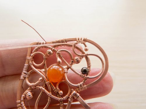 Oksana Truhan's Carnelian Heart Pendant - , Wire Weaving, Coiling, Coiling Wire, Wire Coiling, Weaving, Wire Weaving, Weaving Wire, Carnelian heart pendant