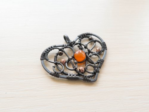 Oksana Truhan's Carnelian Heart Pendant - , Wire Weaving, Coiling, Coiling Wire, Wire Coiling, Weaving, Wire Weaving, Weaving Wire, Carnelian heart pendant