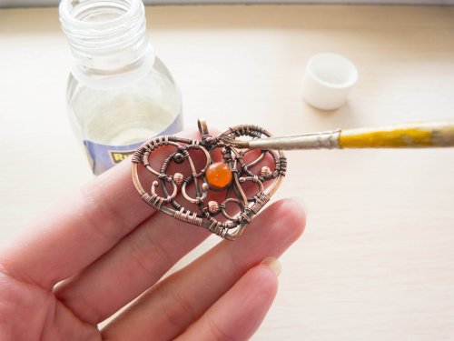 Oksana Truhan's Carnelian Heart Pendant - , Wire Weaving, Coiling, Coiling Wire, Wire Coiling, Weaving, Wire Weaving, Weaving Wire, Carnelian heart pendant