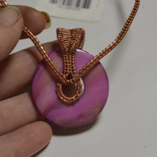 Deborah Kelly's Woven Shell Donut Pendant - , Wire Weaving, Weaving, Wire Weaving, Weaving Wire,  woven shell donut pendant