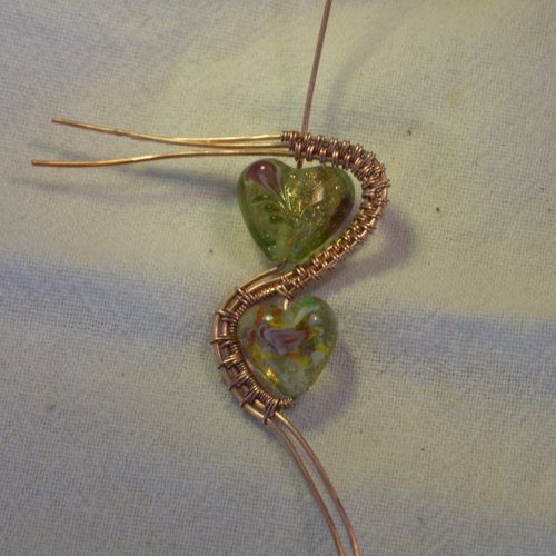 Deborah Kelly's Double Heart Bead Pendant - , Wire Weaving, Weaving, Wire Weaving, Weaving Wire, double heart bead pendant