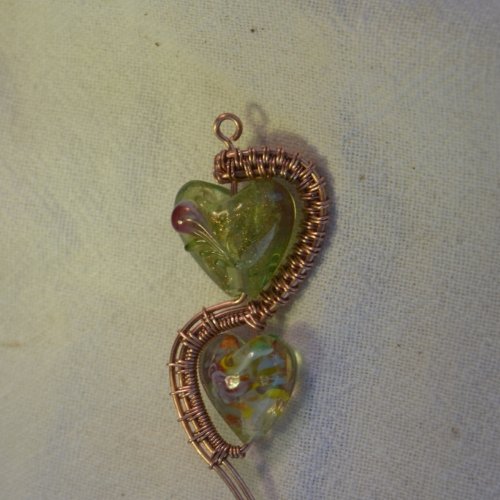 Deborah Kelly's Double Heart Bead Pendant - , Wire Weaving, Weaving, Wire Weaving, Weaving Wire, double heart bead pendant