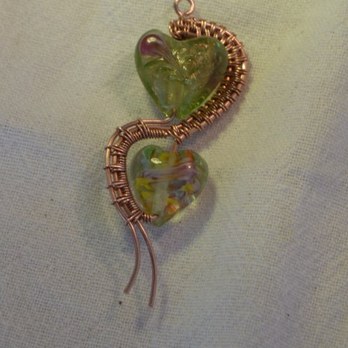 Deborah Kelly's Double Heart Bead Pendant - , Wire Weaving, Weaving, Wire Weaving, Weaving Wire, double heart bead pendant