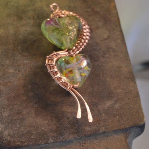 Deborah Kelly's Double Heart Bead Pendant - , Wire Weaving, Weaving, Wire Weaving, Weaving Wire, double heart bead pendant