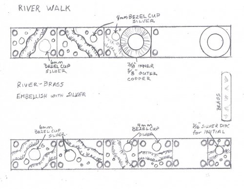 Judy Larson's Mixed Metal Sampler Bracelet 5 - River Walk  - , Metalwork, Cutting, Cutting Tool, Cutters, How To Punch Holes, Hole Punching, Punch A Hole, Sawing, Saw, Wire Saw, Texturing, Butane Torch, Soldering, Solder, Design, mixed metal sampler bracelet