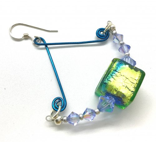 Kristal Wick's Bora Bora Earrings - , Contemporary Wire Jewelry, Loops, Wire Loop, Wrapped Wire Loop, Beads, wire & crystal earrings