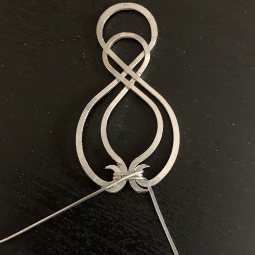 Kendra Austin's Infinity Earrings - FInish the connected elements, Contemporary Wire Jewelry, Filing, Finishing, Forging, Forging Jewelry, Jewelry Forging, Lashing, Wire Lashing, Loops, Wire Loop, Wrapped Wire Loop, infinity wire earrings