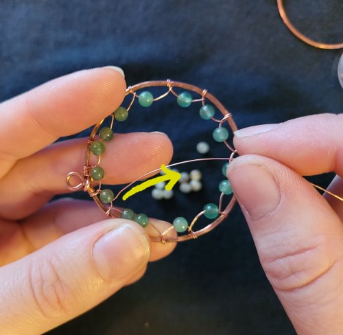 Jennifer Brooks's Dyer's Mushroom Netted Hoop Pendant - , Contemporary Wire Jewelry, Lashing, Wire Lashing, Wire Wrapping, Wrapping, Wire Wrapping Jewelry, , dyer's mushroom netted pendant