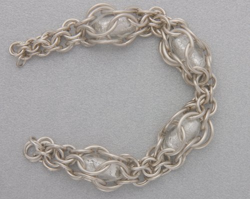 Kylie Jones's Venetian Glass Chain Maille Bracelet - , Chain Maille Jewelry, Making Chain, Chain Making , repeat rows 11-13 then add 2 rows of  5mm and 4.1mm jump rings