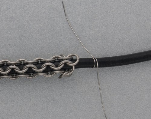 Kylie Jones's Leather and Chain Maille Bracelet - , Chain Maille Jewelry, Making Chain, Chain Making , wrap the wire around the leather