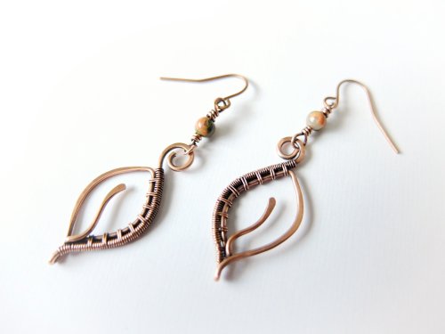 Elizabeth Schultz's Woven Leaf Earrings - , Wire Weaving, Weaving, Wire Weaving, Weaving Wire, woven wire leaf earrings