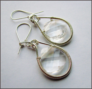 Albina Manning's Crystal Drop Earrings - , Contemporary Wire Jewelry, Coiling, Coiling Wire, Wire Coiling, Wire Wrapping, Wrapping, Wire Wrapping Jewelry, Finished earrings.