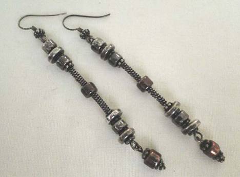 Debora Mauser 's Wild Women Stick Earrings - , Contemporary Wire Jewelry, Coiling, Coiling Wire, Wire Coiling, Loops, Wire Loop, Wrapped Wire Loop, Wire Wrapping, Wrapping, Wire Wrapping Jewelry, Applying to second earring.