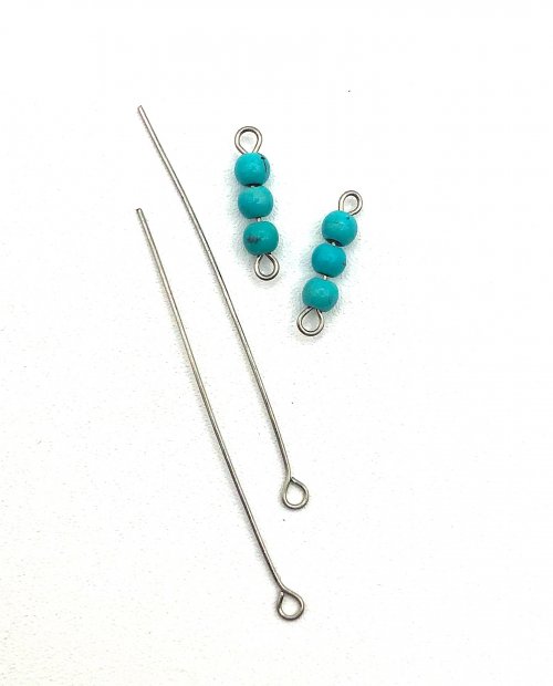 Kristal Wick's Venice Turquoise Earrings - , Contemporary Wire Jewelry, Filing, Finishing, Forging, Forging Jewelry, Jewelry Forging, sanding, filing, polishing, slide 3 beads onto a headpin