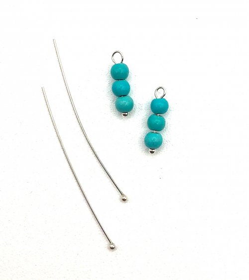 Kristal Wick's Venice Turquoise Earrings - , Contemporary Wire Jewelry, Filing, Finishing, Forging, Forging Jewelry, Jewelry Forging, sanding, filing, polishing, slide three beads onto a headpin