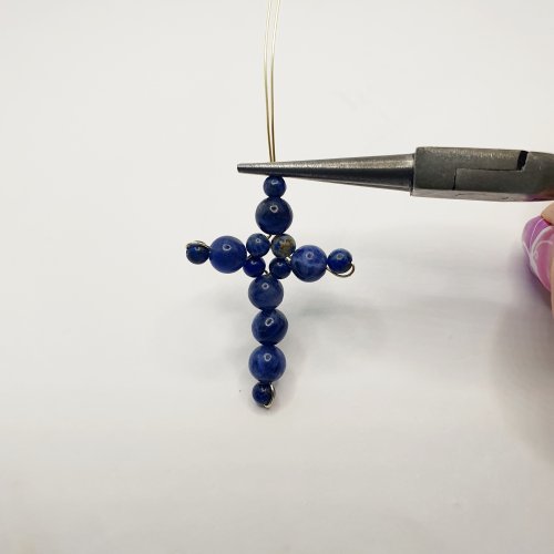 Natalie Patten's Beaded Wire Cross - , Contemporary Wire Jewelry, Wire Wrapping, Wrapping, Wire Wrapping Jewelry, make a wrapped loop with both wires together