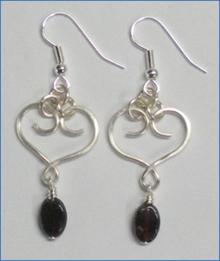 Judy Larson's Heart Earrings with Drops - , Contemporary Wire Jewelry, Loops, Wire Loop, Wrapped Wire Loop, Wire Wrapping, Wrapping, Wire Wrapping Jewelry, Finished heart Earrings with Drops.