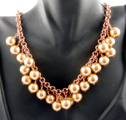 Marilyn Gardiner's Big Bad Pearl Necklace - , Contemporary Wire Jewelry, Making Chain, Chain Making , Loops, Wire Loop, Wrapped Wire Loop, Finished peach variation.