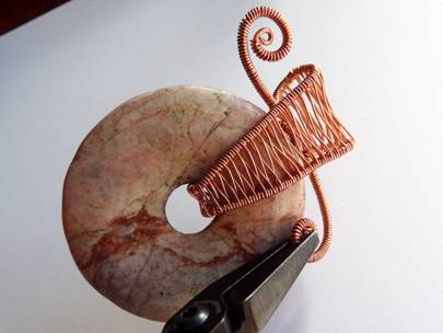 Rhonda Chase's Woven Bail Donut Pendant - , Wire Weaving, Coiling, Coiling Wire, Wire Coiling, Oxidizing Wire, Oxidizing, Antiquing Wire, Antiquing, Wire Wrapping, Wrapping, Wire Wrapping Jewelry, Weaving, Wire Weaving, Weaving Wire, Shaping spirals