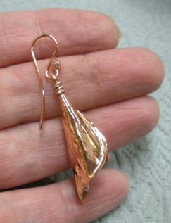 Judy Larson's Calla Lily Earrings - , Metalwork, Dapping, Dapping Jewelry, Filing, Finishing, Oxidizing Wire, Oxidizing, Antiquing Wire, Antiquing, Texturing, Tumbling, Tumble, Tumbling Jewelry, Butane Torch, Soldering, Solder, Attach the ear wire.