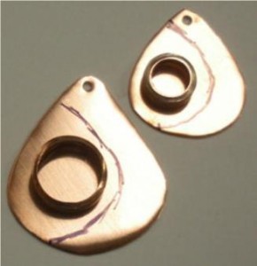 Judy Larson's Teardrop Earrings and Pendant - , Metalwork, Cutting, Cutting Tool, Cutters, Dapping, Dapping Jewelry, Filing, Finishing, Texturing, Tumbling, Tumble, Tumbling Jewelry, Butane Torch, Soldering, Solder, Copper blanks 