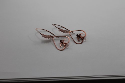 Abby Hook's Embellished Heart Earrings - Final step, Contemporary Wire Jewelry, Coiling, Coiling Wire, Wire Coiling, Filing, Finishing, Lashing, Wire Lashing, Spirals, Wire Spiral, Spiral Wire Wrap, Weaving, Wire Weaving, Weaving Wire, finished earrings