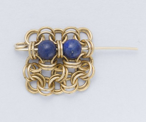 Kylie Jones's Lapis and Brass Chain Maille Diamond Earrings - , Chain Maille Jewelry, Making Chain, Chain Making , string on another bead