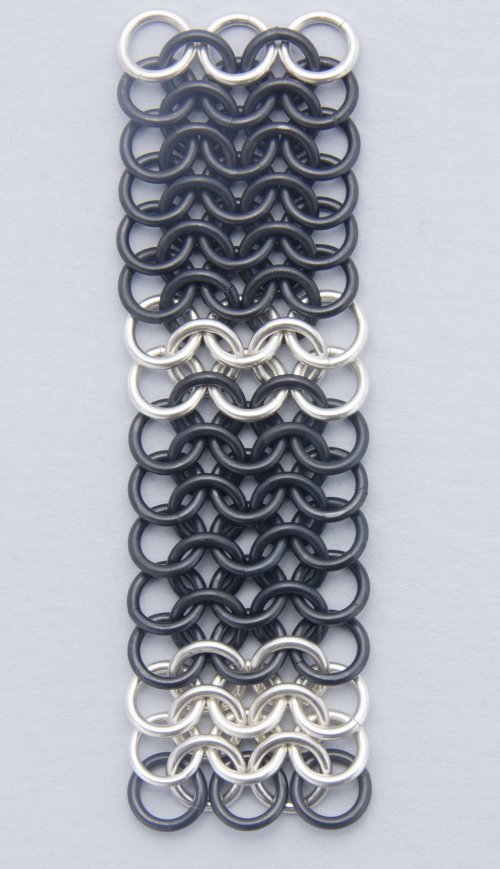 Kylie Jones's Black Niobium and Sterling Chain Maille Bracelet - , Chain Maille Jewelry, Making Chain, Chain Making , add a row of black jump rings