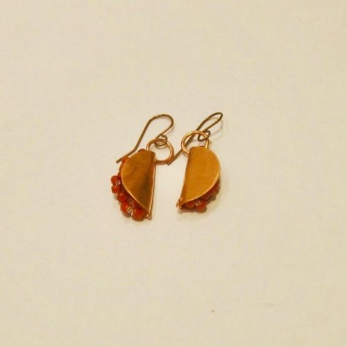 Karen Meador, Ph.D.'s Taco Earrings - , Metalwork, Filing, Finishing, How To Punch Holes, Hole Punching, Punch A Hole, Lashing, Wire Lashing, Drilling, Drill, finished taco earrings