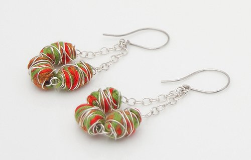 Kylie Jones's Vibrant Wrapped Cotton Earrings  - , Contemporary Wire Jewelry, Wire Wrapping, Wrapping, Wire Wrapping Jewelry, attach ear wires