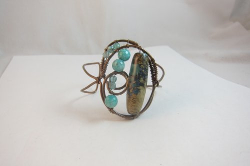 Karen Meador, Ph.D.'s Dimensional Wire Cuff - , Contemporary Wire Jewelry, Forging, Forging Jewelry, Jewelry Forging, Lashing, Wire Lashing, , patina